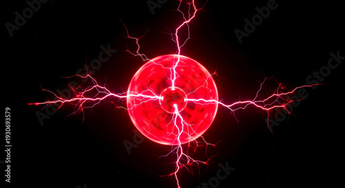 Purple and blue neon plasma energy orb with electric sparks on dark sci fi background high resolution digital art