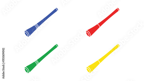 Four colorful megaphones displayed in a grid formation on a plain background