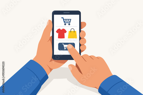 Person shopping online using a smartphone mobile app for e-commerce purchases