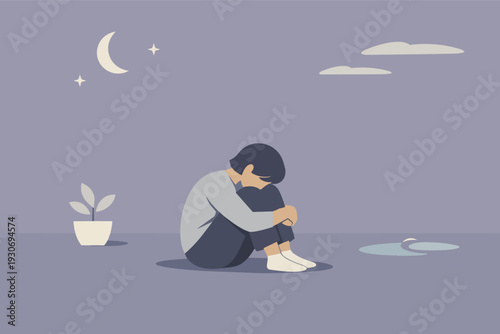 Person experiencing sadness and mental health issues, sitting alone in the dark