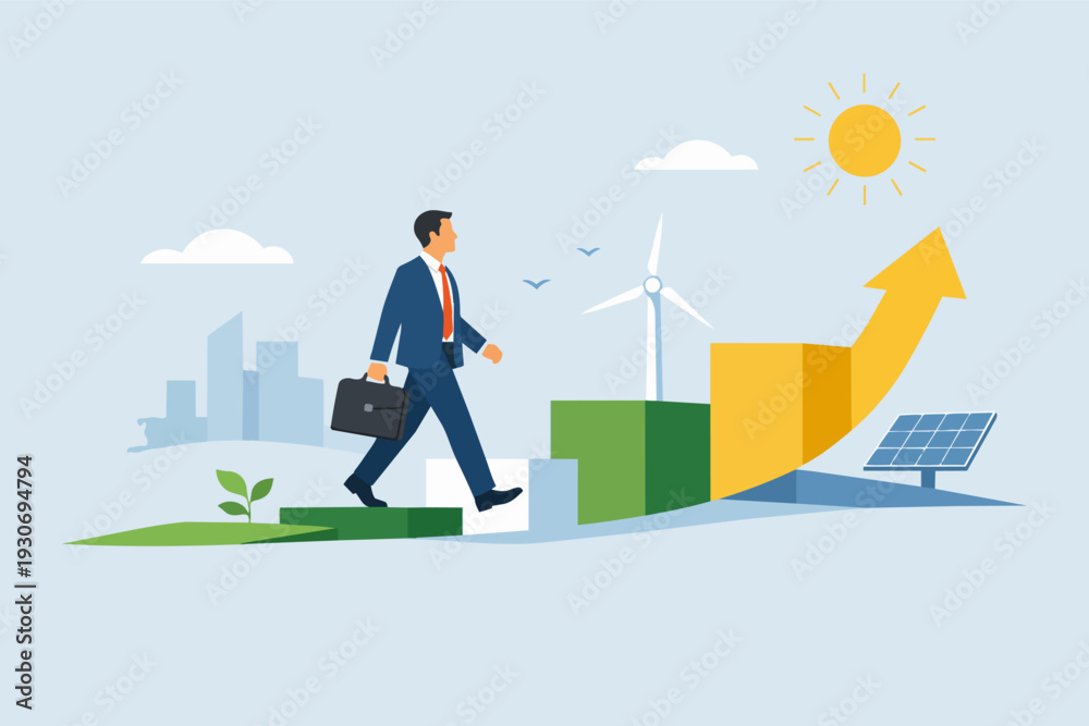 Fototapeta premium Business professional moving towards sustainable growth goals with green energy