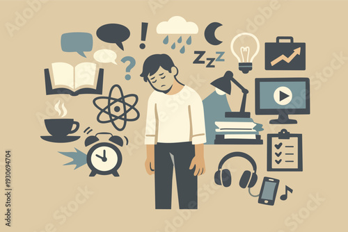 Man overwhelmed by too much work, stress, anxiety, and pressure leading to burnout