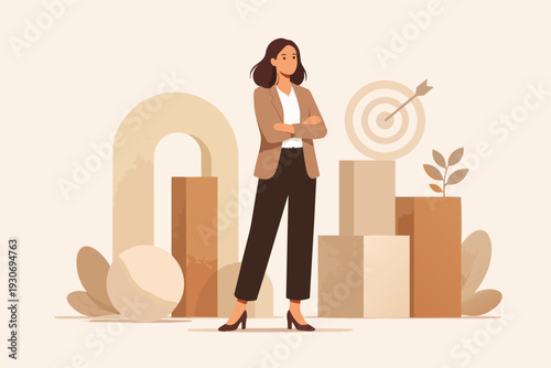 Businesswoman achieving goals and targeting success with leadership and strategy