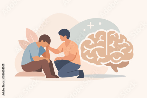 Giving support to a man suffering from depression, emphasizing mental health care