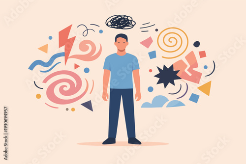 Person experiencing anxiety and stress, feeling overwhelmed with negative thoughts