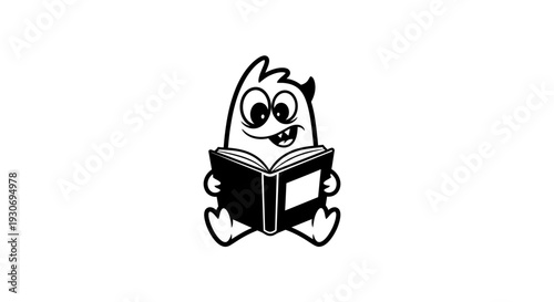 A cartoon ghost reading a book with a surprised expression.