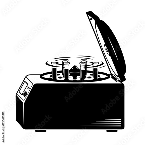 Laboratory Centrifuge Black and White Vector Icon Blood Sample Separation Machine Line Art Illustration for Medical Research Clinical Diagnostics and Pathology Lab Use