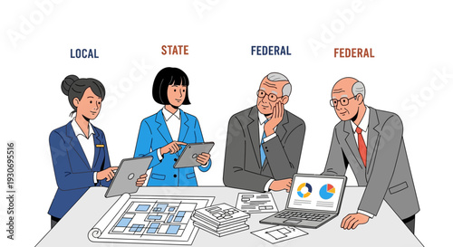 Business professionals discussing local state and federal projects in meeting