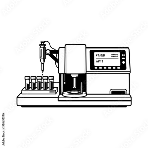 Coagulation Analyzer Black and White Vector Icon Blood Clotting Test Machine Line Art Illustration for Hematology Laboratory Diagnostics and Clinical Pathology