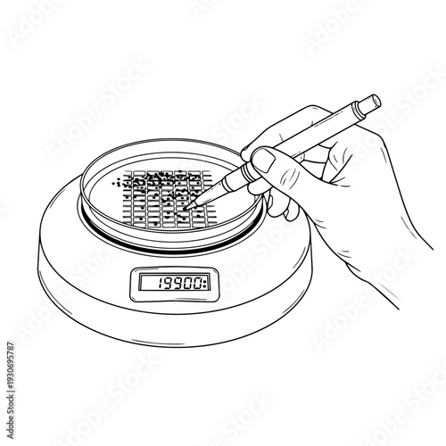 Professional colony counter black and white vector icon designed in clean outline style representing a microbiology laboratory device used for counting bacterial or fungal colonies