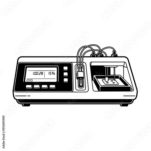 Electrolyte Analyzer Black and White Vector Icon Clinical Laboratory Diagnostic Equipment Line Art Illustration for Blood Electrolyte Testing Medical Research and Healthcare Laboratory Use