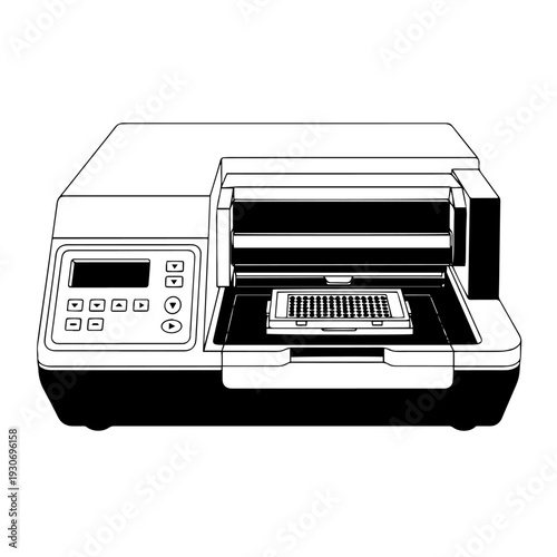 ELISA Reader Black and White Vector Icon Microplate Reader Laboratory Equipment Line Art Illustration for Immunology Diagnostics Biomedical Research and Clinical Laboratory Use