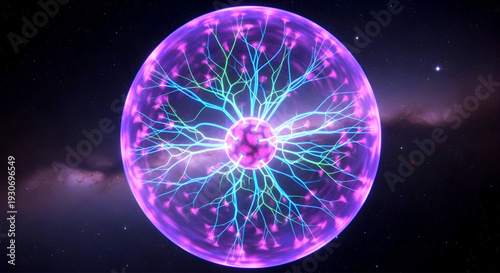 Electric teal plasma energy sphere with radiant glow on dark dramatic background high resolution futuristic illustration