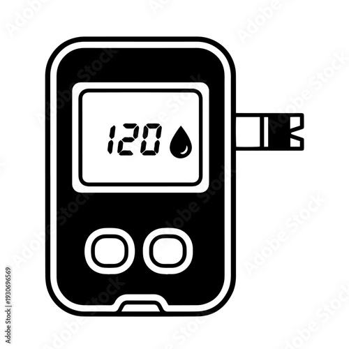 Professional glucometer black and white vector icon designed in clean outline style representing a portable blood glucose monitoring device used for diabetes management clinical diagnostics and home