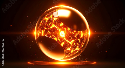Glowing turquoise plasma energy sphere with neon circular waves on dark futuristic background high resolution 3D artwork