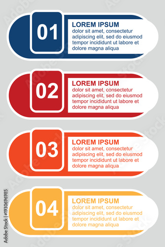 Numbered steps with text boxes for informational presentation and visual representation