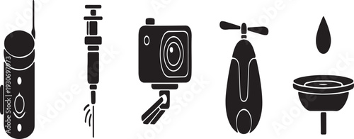 Comprehensive eco restoration tech suite, featuring drones, sensors, and nature elements for environmental recovery and sustainable development.