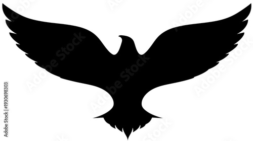 A silhouette of a bird with outstretched wings, showcasing a smooth, black, abstract figure
