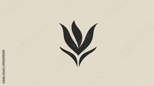 Minimalist botanical design with five petals in a dark hue set against a light, neutral background