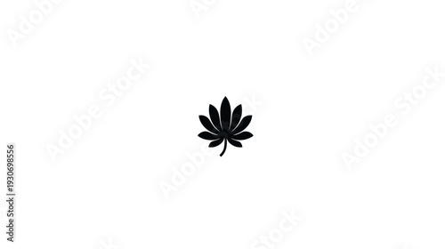 A black, stylized leaf emblem on a white background, centered