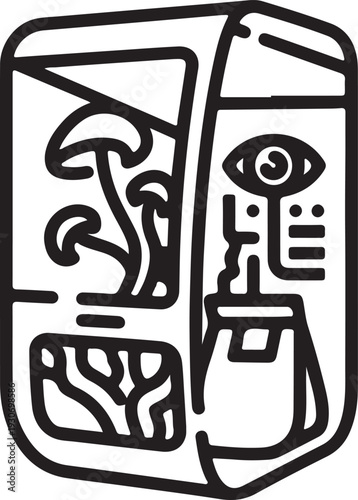 Abstract visualization of a mushroom-shaped brain scanner, blending mycology, neuroscience, and futuristic technology.