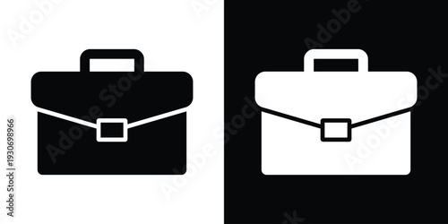 Classic professional briefcase or diplomat bag icon. Represents career, business office, work, and corporate identity. Clean black and white minimalist flat vector design.