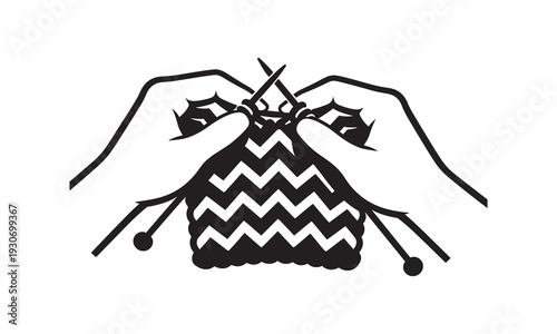 Hands Knitting Wool Yarn with Zigzag Pattern Vector Illustration