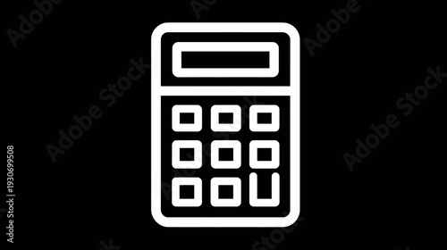A white-outlined calculator icon against a black background, with display area and button grid