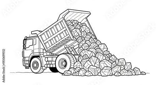Dump Truck Unloading Rocks and Stones.