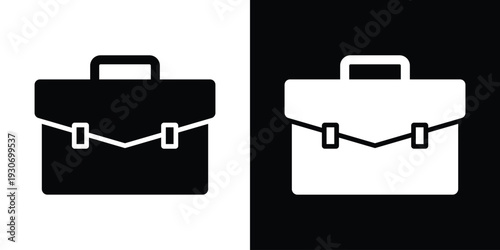 Classic professional briefcase or diplomat bag icon. Represents career, business office, work, and corporate identity. Clean black and white minimalist flat vector design.