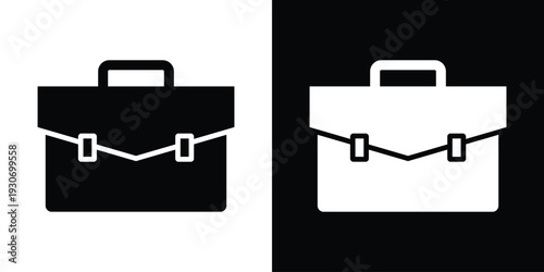Classic professional briefcase or diplomat bag icon. Represents career, business office, work, and corporate identity. Clean black and white minimalist flat vector design.