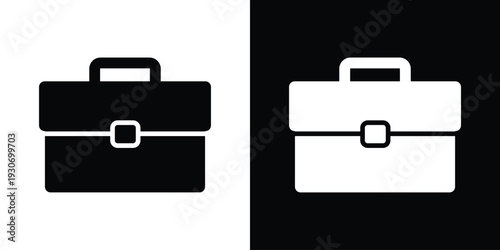 Classic professional briefcase or diplomat bag icon. Represents career, business office, work, and corporate identity. Clean black and white minimalist flat vector design.