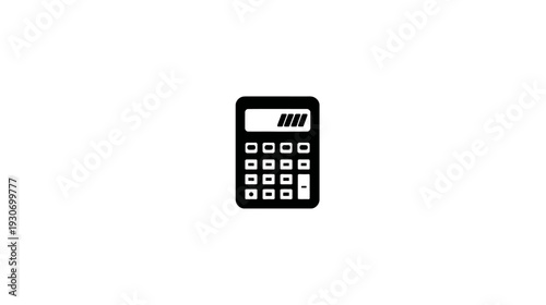 A simple, isolated, black and white calculator, with display and buttons, on a blank white background