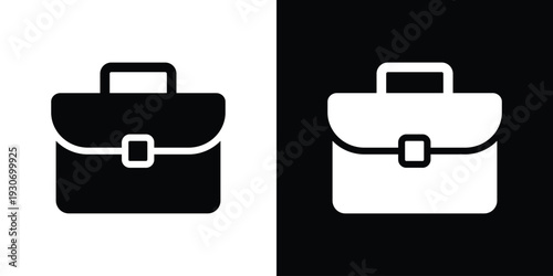 Classic professional briefcase or diplomat bag icon. Represents career, business office, work, and corporate identity. Clean black and white minimalist flat vector design.
