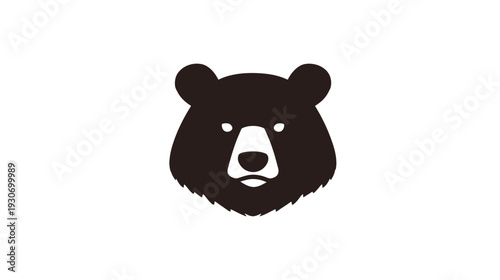 A stylized bear's head is presented in black, centered on a white background, simplistic and bold