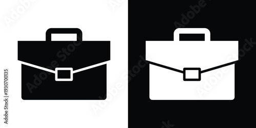 Classic professional briefcase or diplomat bag icon. Represents career, business office, work, and corporate identity. Clean black and white minimalist flat vector design.