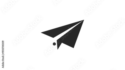 A dark gray paper airplane icon on a plain white background, appearing to be in motion