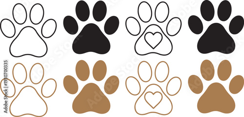 Collection of various animal paw prints in different colors and designs