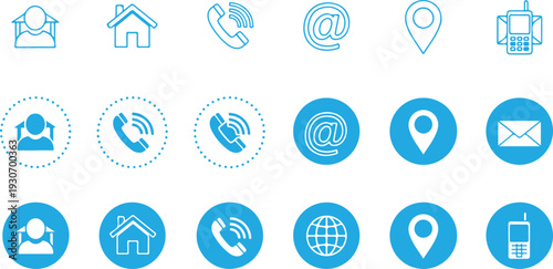 Collection of various communication and navigation icons in blue and white