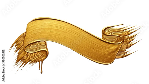 Elegant Gold Paint Stroke Ribbon with Dripping Effect on White Background