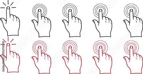 A series of hand illustrations demonstrating a finger gesture with sound waves