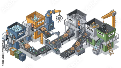 Waste Sorting and Recycling Plant Illustration