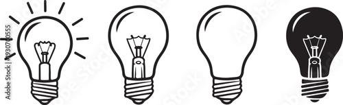 Four light bulbs with different states of illumination