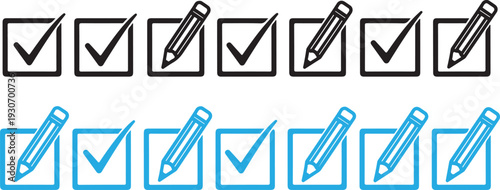 Checkboxes with checked and unchecked pencil icons in black and blue