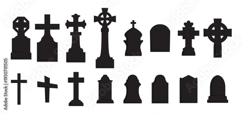 graveyard icons set on white background 