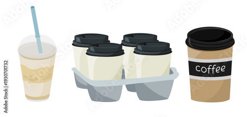 Coffee To Go Set with Takeaway Cups Illustration