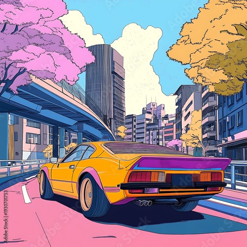 Colorful retro automobile cityscape high resolution picture