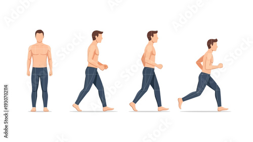 Illustrated sequence of a man walking and running against a white background