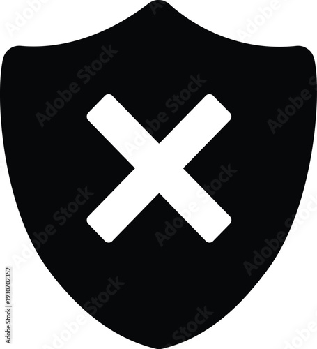 Shield with cross icon flat style design isolated on transparency grid background