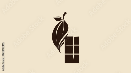 A stylized illustration depicting a cocoa pod combined with a bar of chocolate